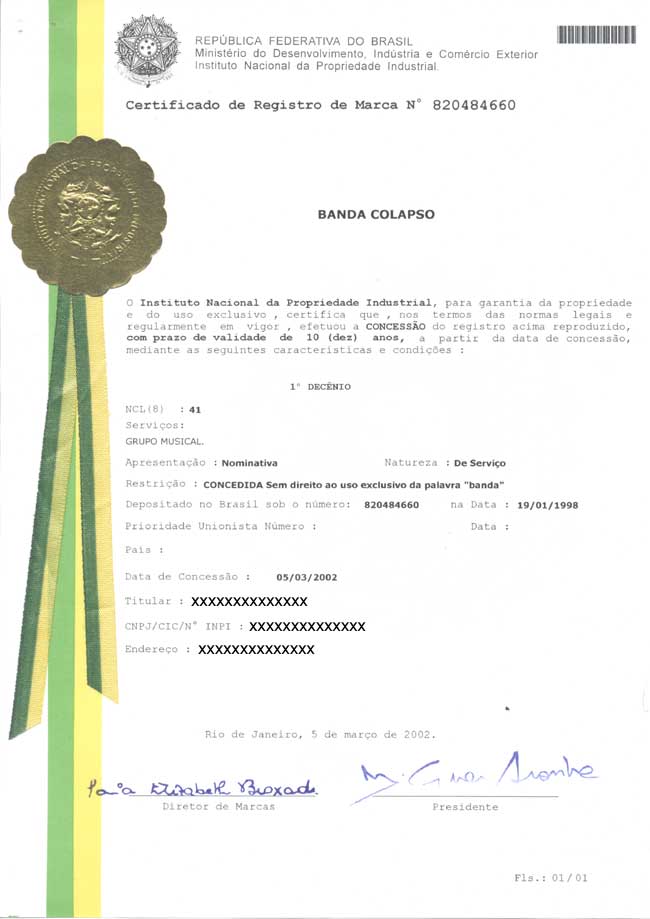 Certificado de Registro de Marca - INPI